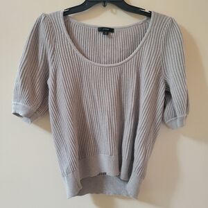 J. Crew Light Gray Ribbed Scoop Neck Short Sleeve Sweater Top
